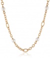 Majorica 10 mm White Round Pearls Gold Toned Single Row Chain Necklace, 17