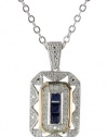 S&G Sterling Silver and 14k Yellow Gold Gemstone with Diamond-Accent Art Deco Style Necklace (0.12 cttw, I-J Color, I2-I3 Clarity), 18