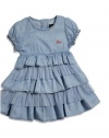 GUESS Kids Girls Baby Girl Tiered Denim Dress and Panties Set (12-24m), CHAMBRAY (24M)