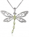 Sterling Silver Marquise Shaped Gemstone and Diamond Dragonfly Pendant Necklace (0.01 cttw, I-J Color, I1-I2 Clarity), 18