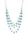 Fossil Necklace, 20 Silver-Tone Turquoise Bead Three-Row Necklace