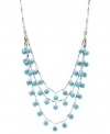Fossil Necklace, 20 Silver-Tone Turquoise Bead Three-Row Necklace