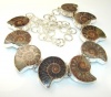 Ammonite Fossil Women Silver Tone Necklace 98.80g (color: brown, dim.: 1 1/4 inch). Ammonite Fossil Crafted in Silver Tone Metal only ONE necklace available - necklace entirely handmade by the most gifted artisans - one of a kind world wide item - FREE GI