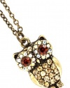 Vintage Style Light Topaz and AB Crystal Embellished Small 3/4 Owl Pendant and Necklace - Burnished Gold Tone