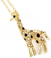 Gold Tone 1 Long Giraffe Charm Necklace with Clear Crystals and Black Enamel Spots