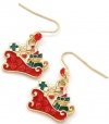 Super Cute 1 Crystal Embellished Dangling Santa Sleigh with Presents Charm Earrings for Winter and Christmas - Gold Tone