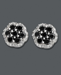 Expect the unexpected. Add a dash of understated drama with these stud earrings featuring a cluster of round-cut black diamond (3/4 ct. t.w.) encircled by white diamond (1/5 ct. t.w.). Set in sterling silver. Approximate diameter: 1/3 inch. Expect the unexpected. Add a dash of understated drama with these stud earrings featuring a cluster of round-cut black diamond (3/4 ct. t.w.) encircled by white diamond (1/5 ct. t.w.). Set in sterling silver. Approximate diameter: 1/3 inch.