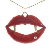 DaisyJewel Vampire's Kiss Pendant Necklace - Glossy Cherry Red Lips with Golden Fangs and Accented with a Single Sparkling Crystal - Hangs from a Long Gold Ball Chain that is Both Delicate and Sturdy - Betsey Johnson Inspired - Great for Halloween or Ever