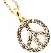 Cute and Trendy Gold Tone with Clear Crystals Peace Sign/symbol Necklace Cute and Trendy Gold Tone with Clear Crystals Peace Sign/symbol Necklace