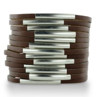 MULTI SPLIT LEATHER W/METAL BRN Brown Shredded Leather and Silver Tone Accented Cuff Bracelet MULTI SPLIT LEATHER W/METAL BRN Brown Shredded Leather and Silver Tone Accented Cuff Bracelet