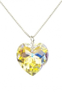 Sterling Silver Swarovski Elements Crystal Aurora Borealis Heart Pendant Necklace, 18 Sterling Silver Swarovski Elements Crystal Aurora Borealis Heart Pendant Necklace, 18