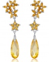 Flower Rain Drop Cubic Zirconia Dangle Earrings (Orange Yellow) 1002201x