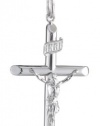 Men's Sterling Silver Solid Tubular Crucifix Cross Pendant Necklace with Stainless Steel Chain , 24