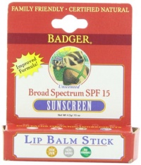 Badger SPF 15 Sunscreen Lip Balm .15 oz Balm Badger SPF 15 Sunscreen Lip Balm .15 oz Balm