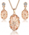 Rose Gold Tone Vintage Oval Shape Pendant Necklace and Earrings Set for Women 3017701