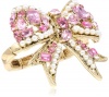 Betsey Johnson Iconic Hearts & Bows Crystal Bow Two-Finger Stretch Ring, Size 7.5