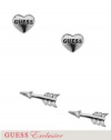 GUESS Women's Silver-Tone Heart and Arrow Post Earrings, SILVER