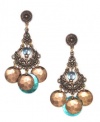 John Michael Richardson Gold Plated Hammered Disk and Aqua Blue Czech Crystal Bead Chandelier Post Earrings