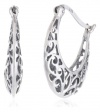 Sterling Silver Bali-Inspired Filigree Round Hoop Earrings