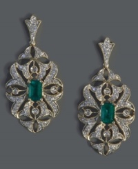 Another truly dazzling design from Effy Collection, these gorgeous drop earrings highlight emerald-cut emeralds (1 ct. t.w.) surrounded by intricate cut-outs accented with round-cut diamonds (1/2 ct. t.w.). Set in 14k gold with a post backing. Approximate drop length: 1-2/5 inches. Approximate drop width: 2/3 inch. Another truly dazzling design from Effy Collection, these gorgeous drop earrings highlight emerald-cut emeralds (1 ct. t.w.) surrounded by intricate cut-outs accented with round-cut diamonds (1/2 ct. t.w.). Set in 14k gold with a post backing. Approximate drop length: 1-2/5 inches. Approximate drop width: 2/3 inch.
