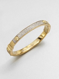 A sparkling rhinestone accented style with edgy stud details. Glass stonesIon-plated steelDiameter, about 2.25Hinged push clasp closureImported A sparkling rhinestone accented style with edgy stud details. Glass stonesIon-plated steelDiameter, about 2.25Hinged push clasp closureImported