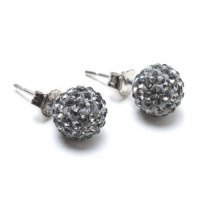 Bling Jewelry Grey Crystal Shamballa Inspired Ball Studs 925 Silver
