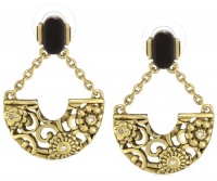 T Tahari Gold Tone with Black Resin and Crystal Half Moon Drop Earrings T Tahari Gold Tone with Black Resin and Crystal Half Moon Drop Earrings