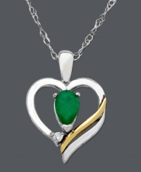 Capture her heart with this elegant heart pendant. Crafted in 14k gold and sterling silver, pendant features a pear-cut emerald center (3/8 ct. t.w.) with sparkling diamond accents. Approximate length: 18 inches. Approximate drop: 3/4 inch. Capture her heart with this elegant heart pendant. Crafted in 14k gold and sterling silver, pendant features a pear-cut emerald center (3/8 ct. t.w.) with sparkling diamond accents. Approximate length: 18 inches. Approximate drop: 3/4 inch.