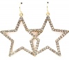 Trendy Large 1-1/2 Star Shaped Dangle Earrings with Sparkly Clear Crystals Gold Tone