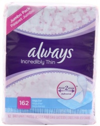 Always Incredibly Thin Liners Wrapped Unscented 162 Count (Pack of 2) Always Incredibly Thin Liners Wrapped Unscented 162 Count (Pack of 2)