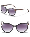 Classic cat eye sunglasses with metal embellishments at temples and contrast arms.