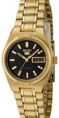 Seiko Women's SYM602 Seiko 5 Automatic Black Dial Gold-Tone Stainless Steel Watch Seiko Women's SYM602 Seiko 5 Automatic Black Dial Gold-Tone Stainless Steel Watch