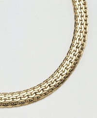 This dramatic necklace glows with the luster of polished 14k yellow gold in a richly detailed mesh design. With secure C-ring fashion clasp. Length measures 17 inches. This dramatic necklace glows with the luster of polished 14k yellow gold in a richly detailed mesh design. With secure C-ring fashion clasp. Length measures 17 inches.