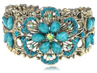 Vintage ish Faux Turquoise Bead Flower Dragonfly Rhinestone Bracelet Bangle Cuff Vintage ish Faux Turquoise Bead Flower Dragonfly Rhinestone Bracelet Bangle Cuff