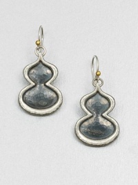 An elegant style featuring hammered, darkened sterling silver framed with sterling silver in a drop design accented with radiant 24k gold. Sterling silver24k goldDrop, about 1Hook backImported An elegant style featuring hammered, darkened sterling silver framed with sterling silver in a drop design accented with radiant 24k gold. Sterling silver24k goldDrop, about 1Hook backImported