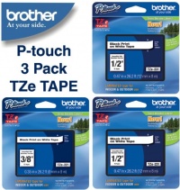Brother Laminated Black on White Laminated Tape 3PACK (TZe-231 1/2 - 12mm) & (TZe-221 1 x 3/8 - 9mm) Brother Laminated Black on White Laminated Tape 3PACK (TZe-231 1/2 - 12mm) & (TZe-221 1 x 3/8 - 9mm)