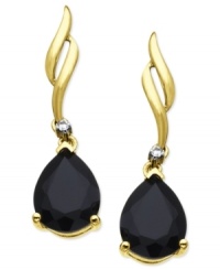 Dark and daring, special-cut onyx (3-1/5 ct. t.w.) gives these wave-shape earrings a sophisticated touch. Crafted from 10k gold with diamond accents. Approximate drop: 1 inch. Dark and daring, special-cut onyx (3-1/5 ct. t.w.) gives these wave-shape earrings a sophisticated touch. Crafted from 10k gold with diamond accents. Approximate drop: 1 inch.