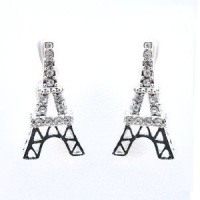 Silver Plated Clear Crystal Eiffel Tower Earrings Half Face Silver Plated Clear Crystal Eiffel Tower Earrings Half Face