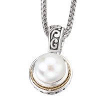 925 Silver & Mabe Pearl Filigree Pendant with 18k Gold Accents