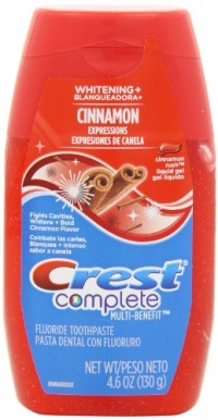 Crest Complete Whitening Plus Expressions Cinnamon Rush Liquid Gel Toothpaste 4.6 Oz (Pack of 4) Crest Complete Whitening Plus Expressions Cinnamon Rush Liquid Gel Toothpaste 4.6 Oz (Pack of 4)