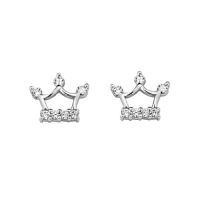 .925 Sterling Silver Rhodium Plated Crown CZ Stud Earrings with Screw-back for Children & Women .925 Sterling Silver Rhodium Plated Crown CZ Stud Earrings with Screw-back for Children & Women