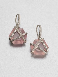 From the Cable Wrap Collection. An pretty, hexagon-shaped rose quartz stone drop wrapped in sterling silver cables and dazzling diamonds. Rose quartzDiamonds, .25 tcwSterling silverSize, about .55Hook backImported From the Cable Wrap Collection. An pretty, hexagon-shaped rose quartz stone drop wrapped in sterling silver cables and dazzling diamonds. Rose quartzDiamonds, .25 tcwSterling silverSize, about .55Hook backImported