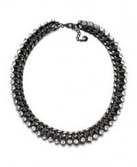 Alfani Necklace, 16 Hematite-Tone Curb Chain, Rhinestone, and Silver Cord Woven Necklace Alfani Necklace, 16 Hematite-Tone Curb Chain, Rhinestone, and Silver Cord Woven Necklace