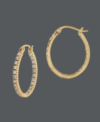 Style 101: every girl must have hoops! For standout style, just add B. Brilliant's sparkling hoops with round-cut cubic zirconias (1 ct. t.w.) in 18k gold over sterling silver. Approximate diameter: 1/2 inch. Style 101: every girl must have hoops! For standout style, just add B. Brilliant's sparkling hoops with round-cut cubic zirconias (1 ct. t.w.) in 18k gold over sterling silver. Approximate diameter: 1/2 inch.