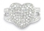 CleverEve Luxury Series Double Bridge Pave Set Diamond Band w/ a Large Pave Set Diamond Heart - 1.10 ct.wt. (in 18K White Gold, 18K Yellow Gold, or Platinum)