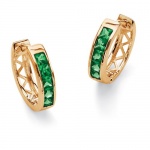 Channel-Set Birthstone 18k Yellow Gold-Plated Huggie-Hoop Earrings- May- Simulated Emerald