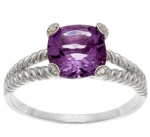 2.6ct Cushion Genuine Amethyst and Diamond Ring in Rope Silver