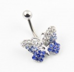 316L Stainless Steel 14G Gradient Blue Clear Gems Butterfly Bead Navel Ring Belly Bar Stud Ball Barbell Body Piercing Kit