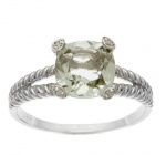 2.6ct Cushion Genuine Green Amethyst and Diamond Ring in Rope Silver