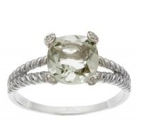 2.6ct Cushion Genuine Green Amethyst and Diamond Ring in Rope Silver 2.6ct Cushion Genuine Green Amethyst and Diamond Ring in Rope Silver